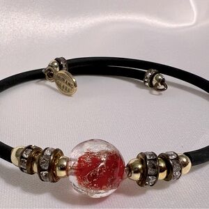 Murano Italy Wrap Around Bracelet, Red, Clear Blown Glass bead